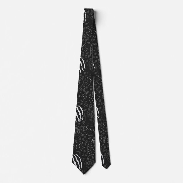 Fruit seamless pattern black and white Tropical Neck Tie (Front)