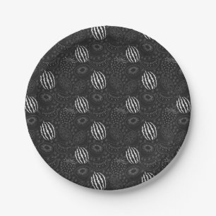 Fruit seamless pattern black and white Tropical Paper Plates