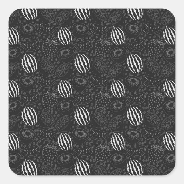Fruit seamless pattern black and white Tropical Square Sticker (Front)