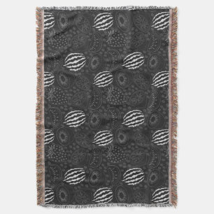 Fruit seamless pattern black and white Tropical Throw Blanket