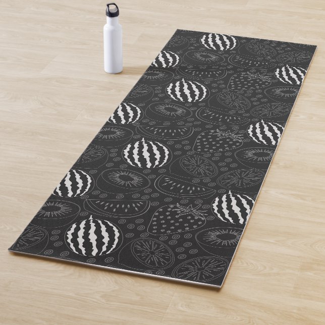 Fruit seamless pattern black and white Tropical Yoga Mat (In Situ)