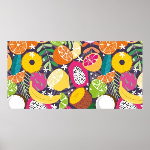 Fruit seamless pattern collection of exotic tropi poster