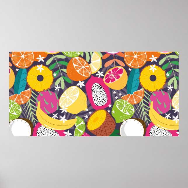 Fruit seamless pattern, collection of exotic tropi poster (Front)