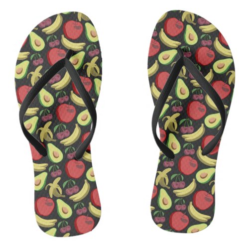 Fruit seamless pattern  colorful tropical fruit flip flops