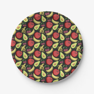 Fruit seamless pattern colorful tropical fruit paper plates