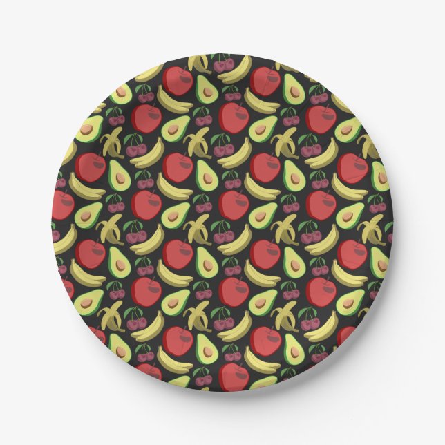 Fruit seamless pattern | colorful tropical fruit paper plates (Front)