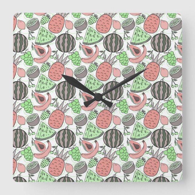 Fruit seamless pattern | Fruit surface pattern 53 Square Wall Clock (Front)