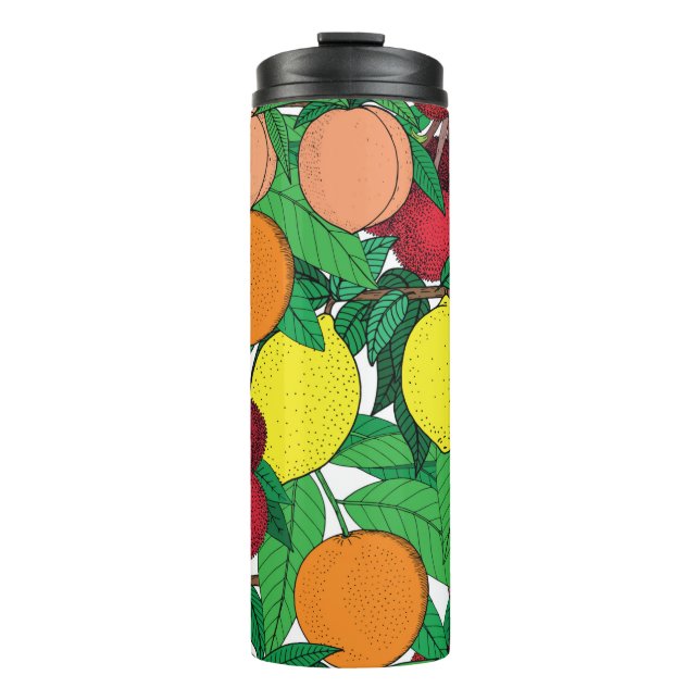 Fruit seamless pattern, hand drawn sketch, orange, thermal tumbler (Front)