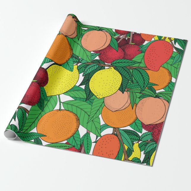 Fruit seamless pattern, hand drawn sketch, orange, wrapping paper (Unrolled)