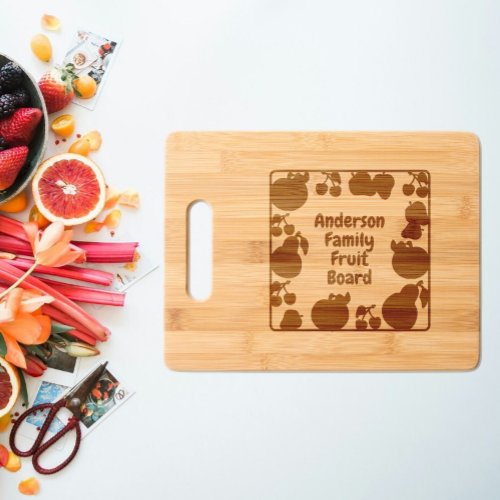Fruit Silhouettes Border Family Name  Cutting Board