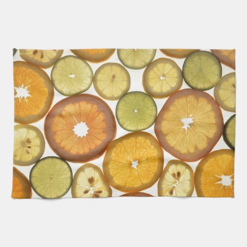 Fruit slices citrus pattern orange yellow green kitchen towel