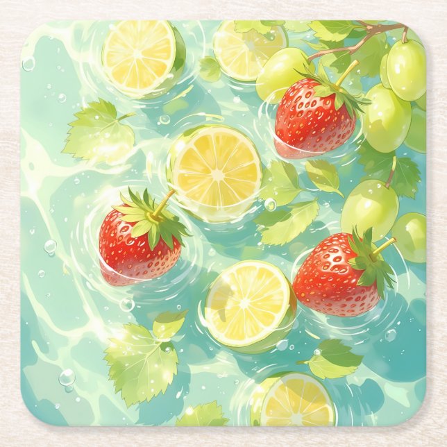 Fruit Splash Square Paper Coaster (Front)
