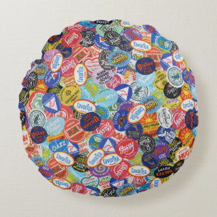 Fruit Sticker Montage Pattern Round Pillow