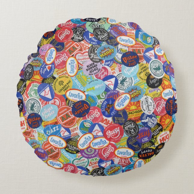 Fruit Sticker Montage Pattern Round Pillow (Front)