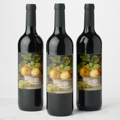 Fruit Still Life with Chinese Export Basket Wine Label