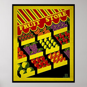 Fruit Store - Bright Red Yellow Vintage WPA Poster