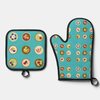 fruit tarts teal foodie pastry chef cook tasty tr oven mitt & pot holder set