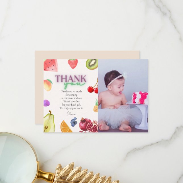 Fruit theme 2nd birthday  thank you card (Front/Back In Situ)