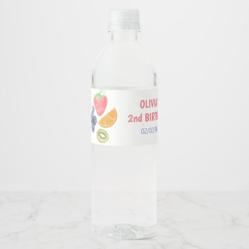 Fruit theme 2nd birthday  water bottle label