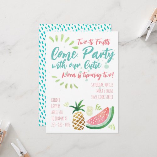 Fruit Themed Party Invite _ Two Year Old Birthday 