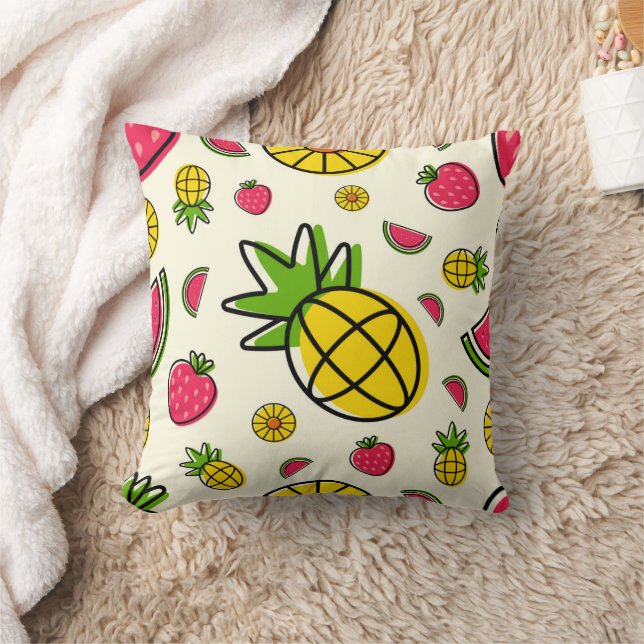 Fruit themed pineapple, strawberry, watermelon throw pillow (Blanket)