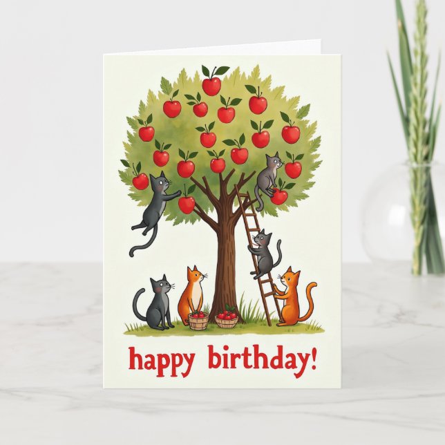 Fruit Tree Cats Birthday Card (Front)
