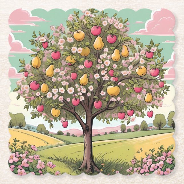  Fruit Tree Square Coaster Set (Front)