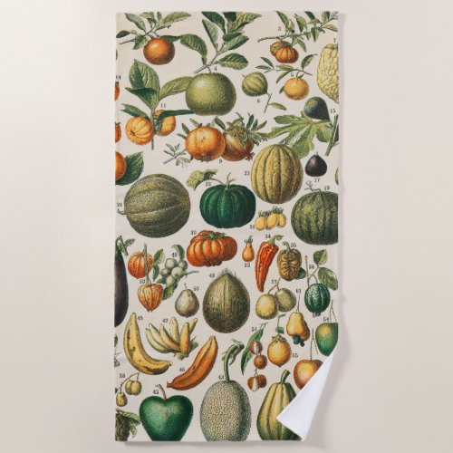 Fruit Vegetable Botanical Scientific Illustration Beach Towel