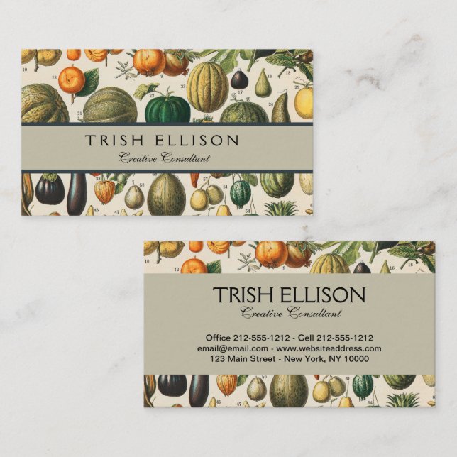 Fruit Vegetable Botanical Scientific Illustration Business Card (Front/Back)