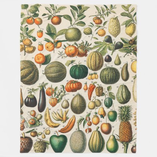 Fruit Vegetable Botanical Scientific Illustration Fleece Blanket