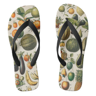 Fruit Vegetable Botanical Scientific Illustration Flip Flops