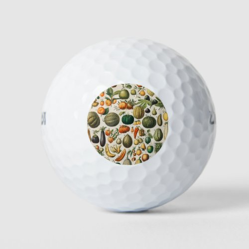 Fruit Vegetable Botanical Scientific Illustration Golf Balls