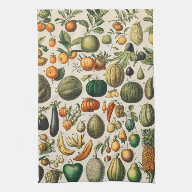 Fruit Vegetable Botanical Scientific Illustration Kitchen Towel (Vertical)