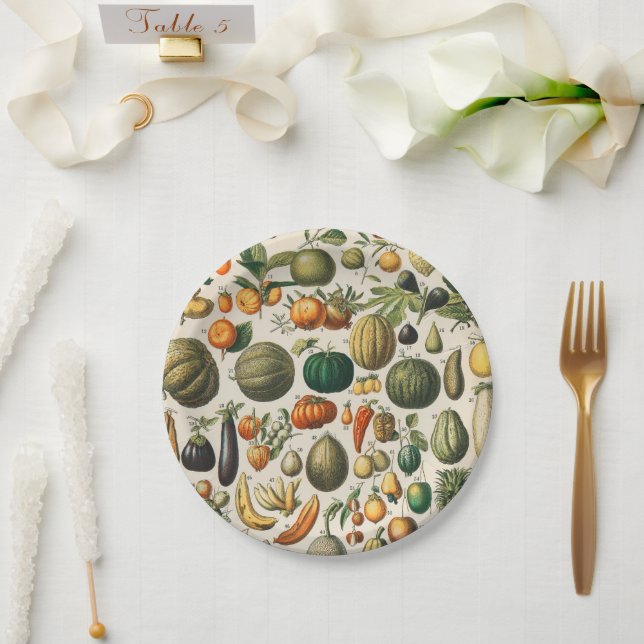 Fruit Vegetable Botanical Scientific Illustration Paper Plates (Wedding)