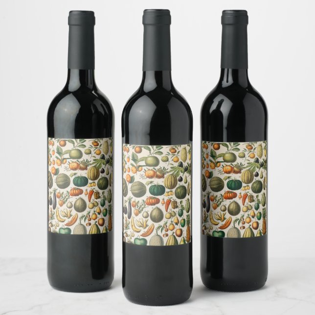 Fruit Vegetable Botanical Scientific Illustration Wine Label (Bottles)