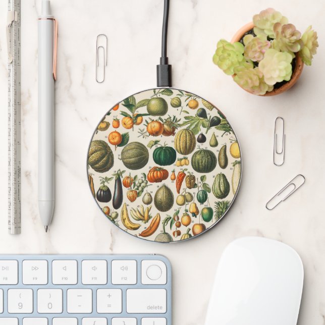 Fruit Vegetable Botanical Scientific Illustration Wireless Charger (Desk)