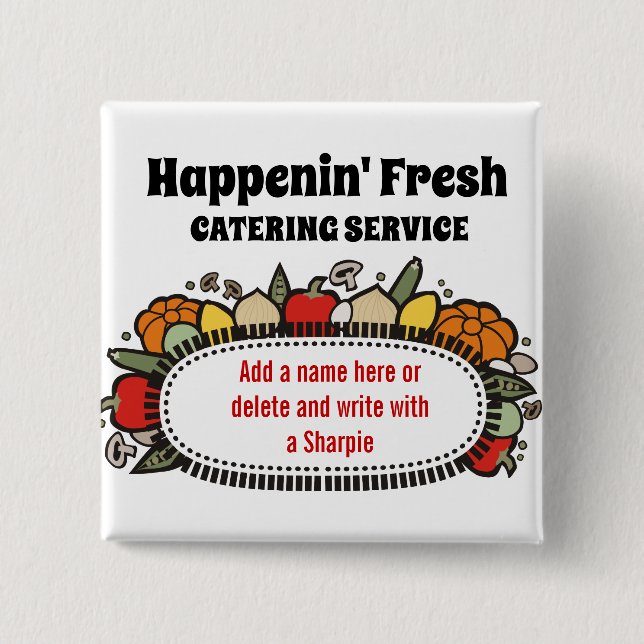 fruit vegetable cooking class catering name badge pinback button (Front)