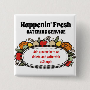 fruit vegetable cooking class catering name badge pinback button