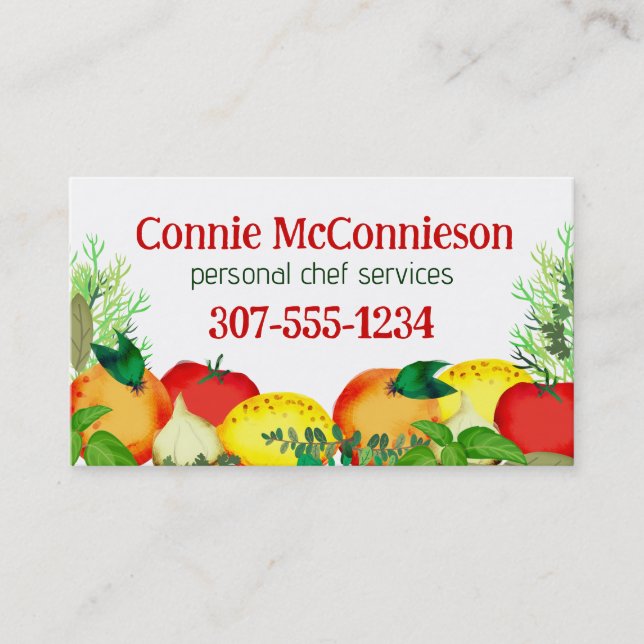 Fruit vegetable herbs healthy chef catering business card (Front)