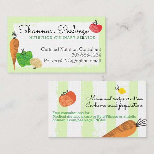 Fruit vegetable organic healthy chef nutritionist  business card (Front/Back)