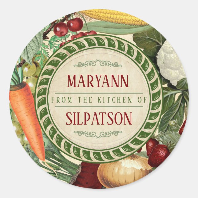 Fruit vegetable personalized from the kitchen of classic round sticker (Front)