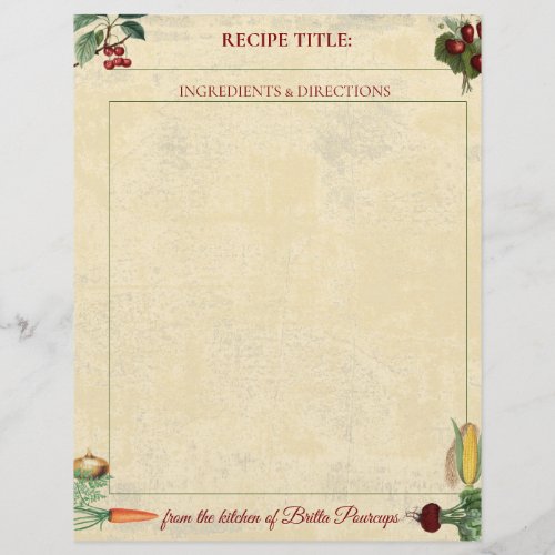 Fruit vegetable personalized recipe letterhead