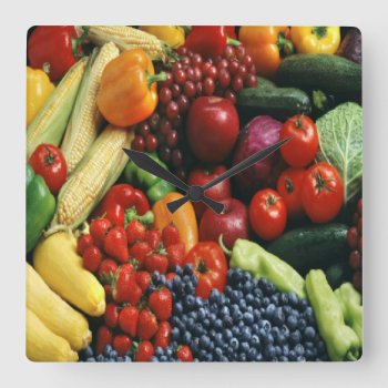 Fruit & Vegetable Square Wall Clock by pjan97 at Zazzle