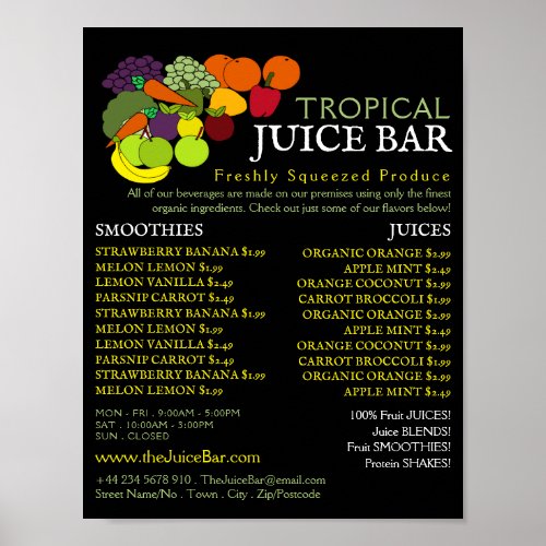 Fruit  Vegetables Juice Bar Advertising Poster