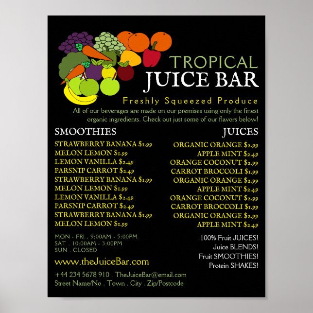 Fruit & Vegetables, Juice Bar Advertising Poster (Front)