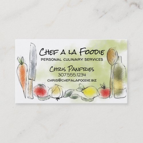 Fruit veggie utensils chef catering business card
