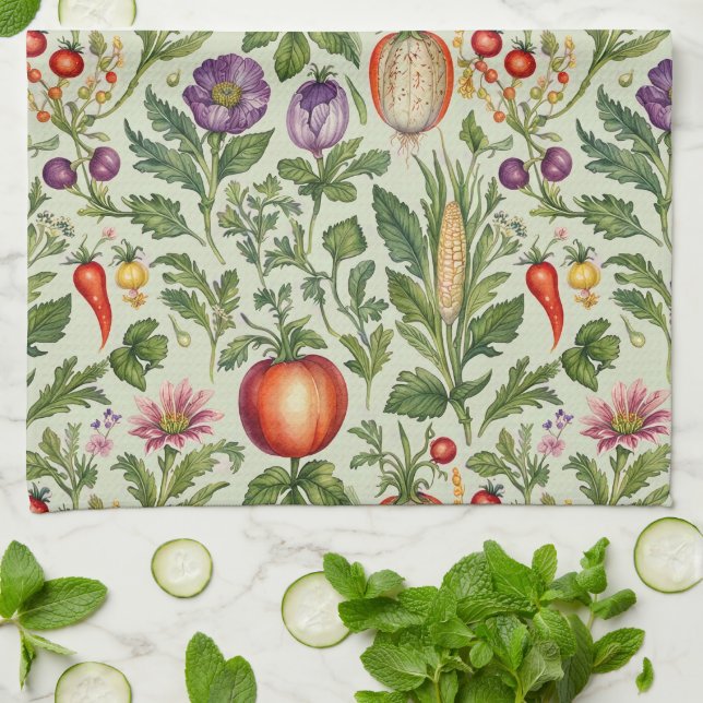 Fruit, Veggies, Flowers  Kitchen Towel (Folded)
