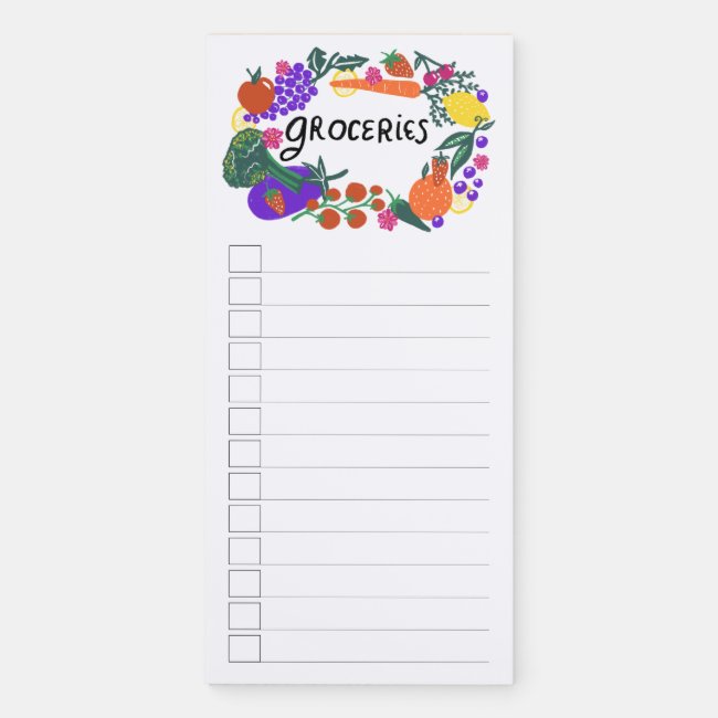 Fruit & Veggies Illustration Grocery Shopping List Magnetic Notepad