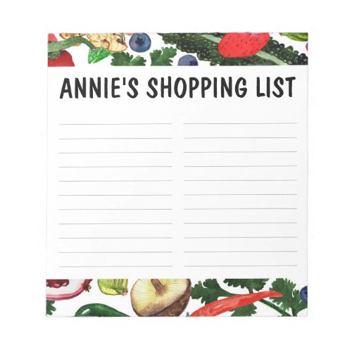 Fruit  Veggies Watercolor Grocery Shopping List Notepad