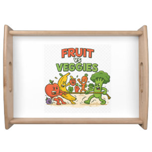 Fruit vs Veggies – Funny Tug of War Cartoon Design Serving Tray